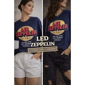 Led Zeppelin Graphic Tee Blue Band Shirt Medium Rock Tour Style